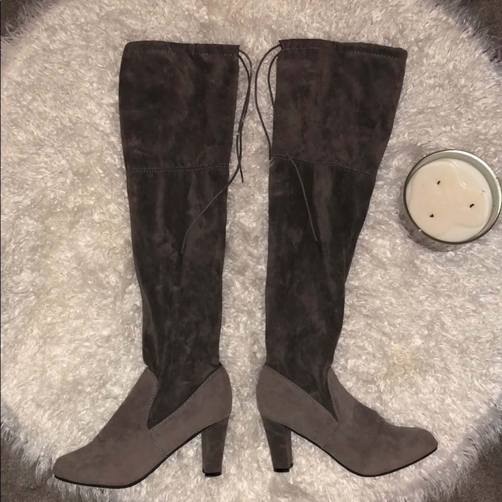 Gray Knee High Boots